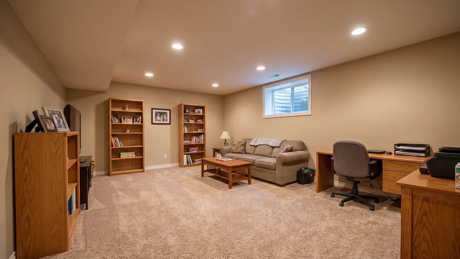 A finished basement room that was built without a building permit