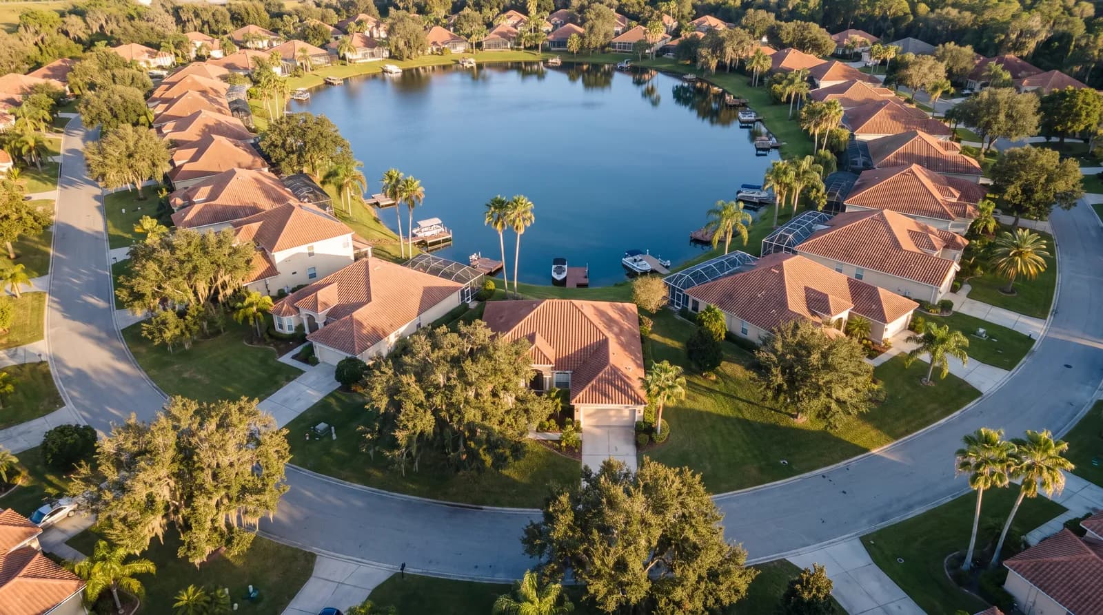 Aerial view of a lakeside town in Polk County, Central Florida