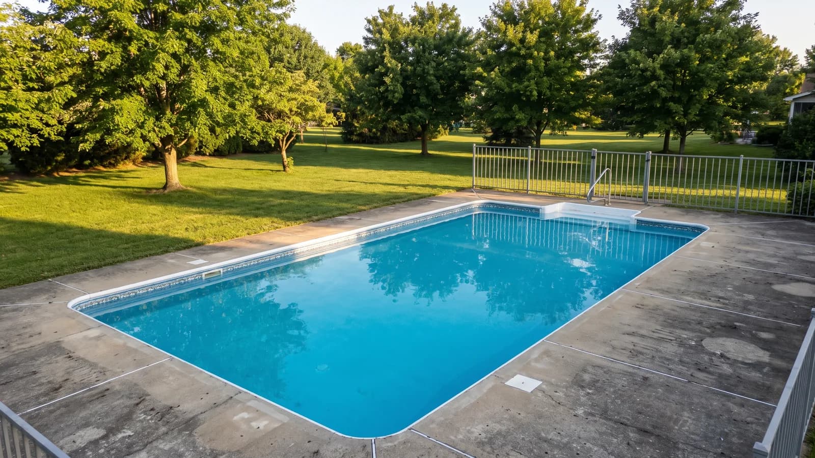 An in-ground swimming pool in the back yard of a North Carolina home