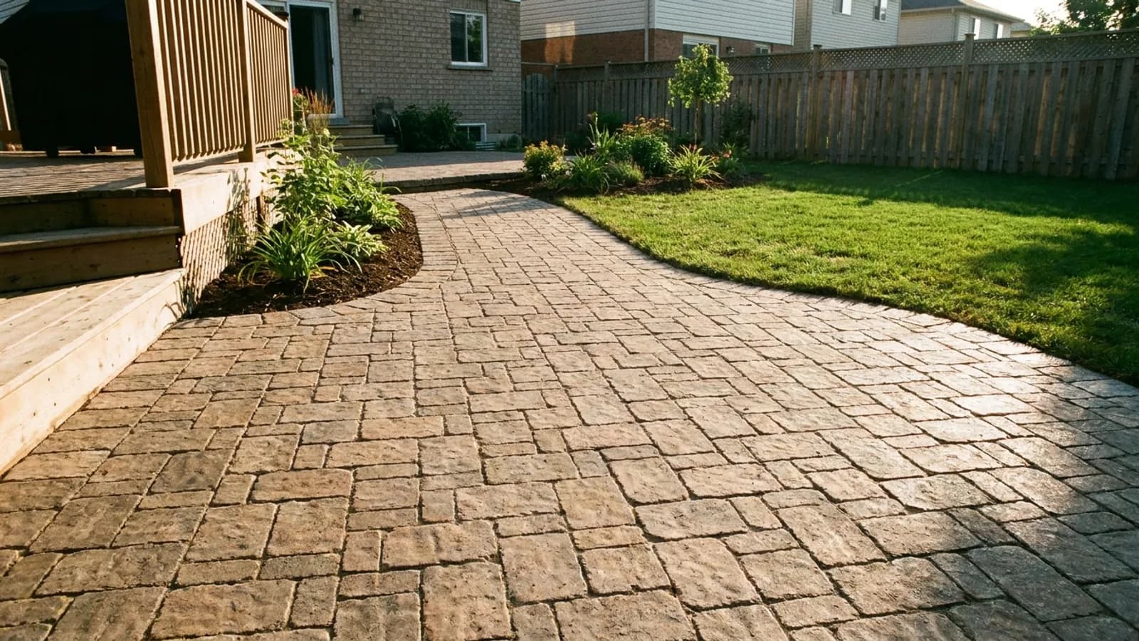 Pavers, driveway, or hardscape on a residential property
