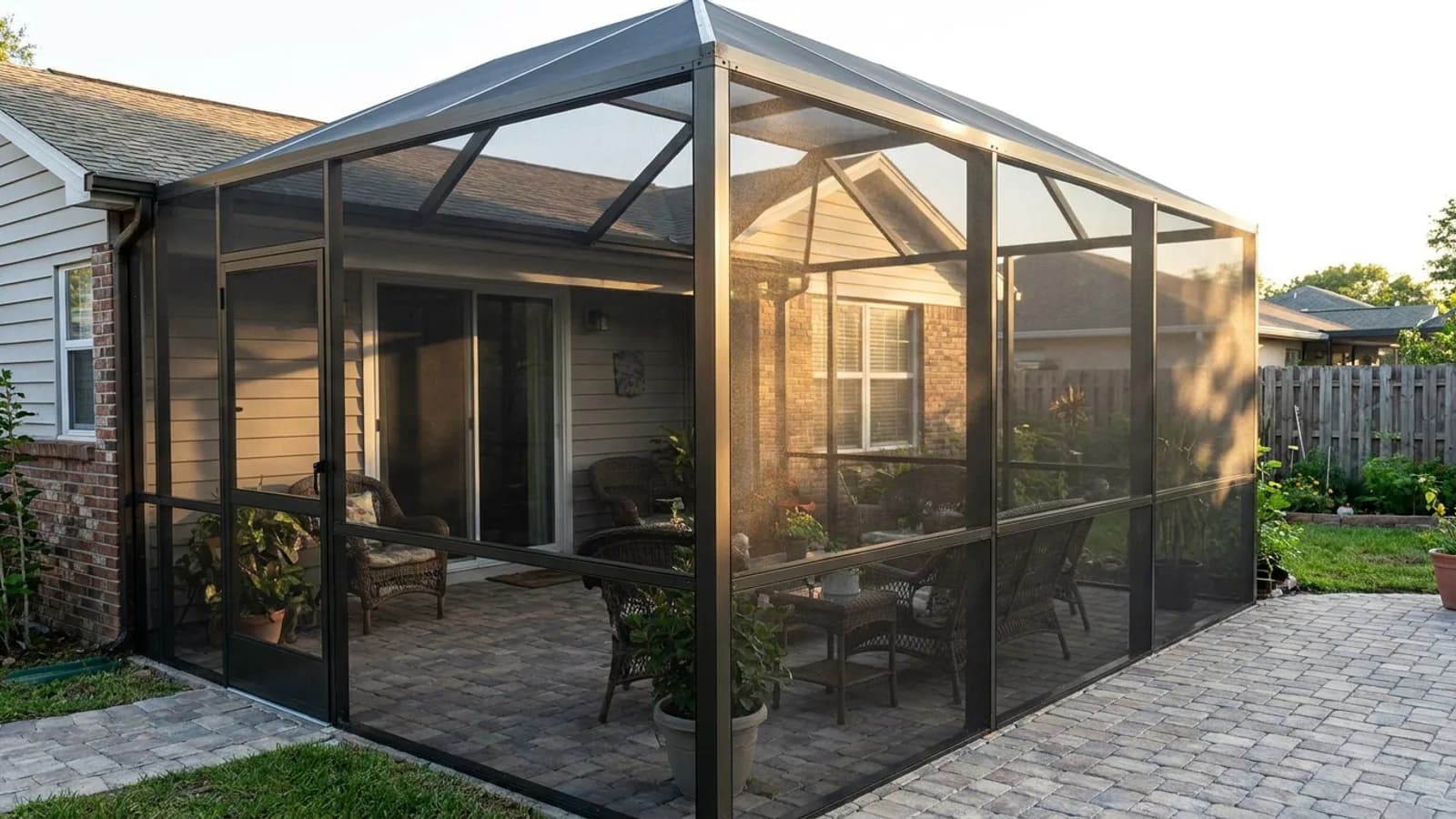 Screen enclosure or pool cage on a residential property