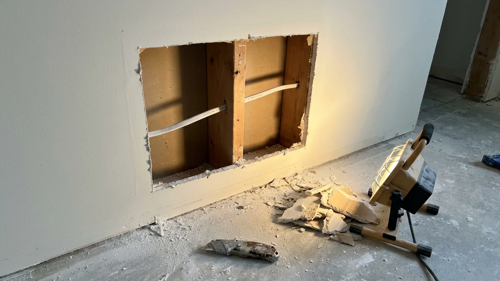 A finished basement room that was built without a permit