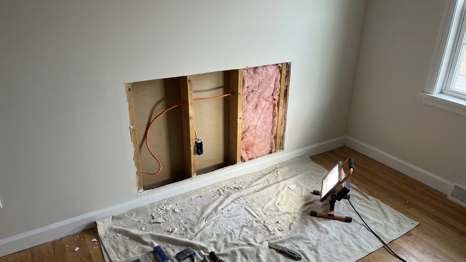 A finished basement room that was built without a building permit