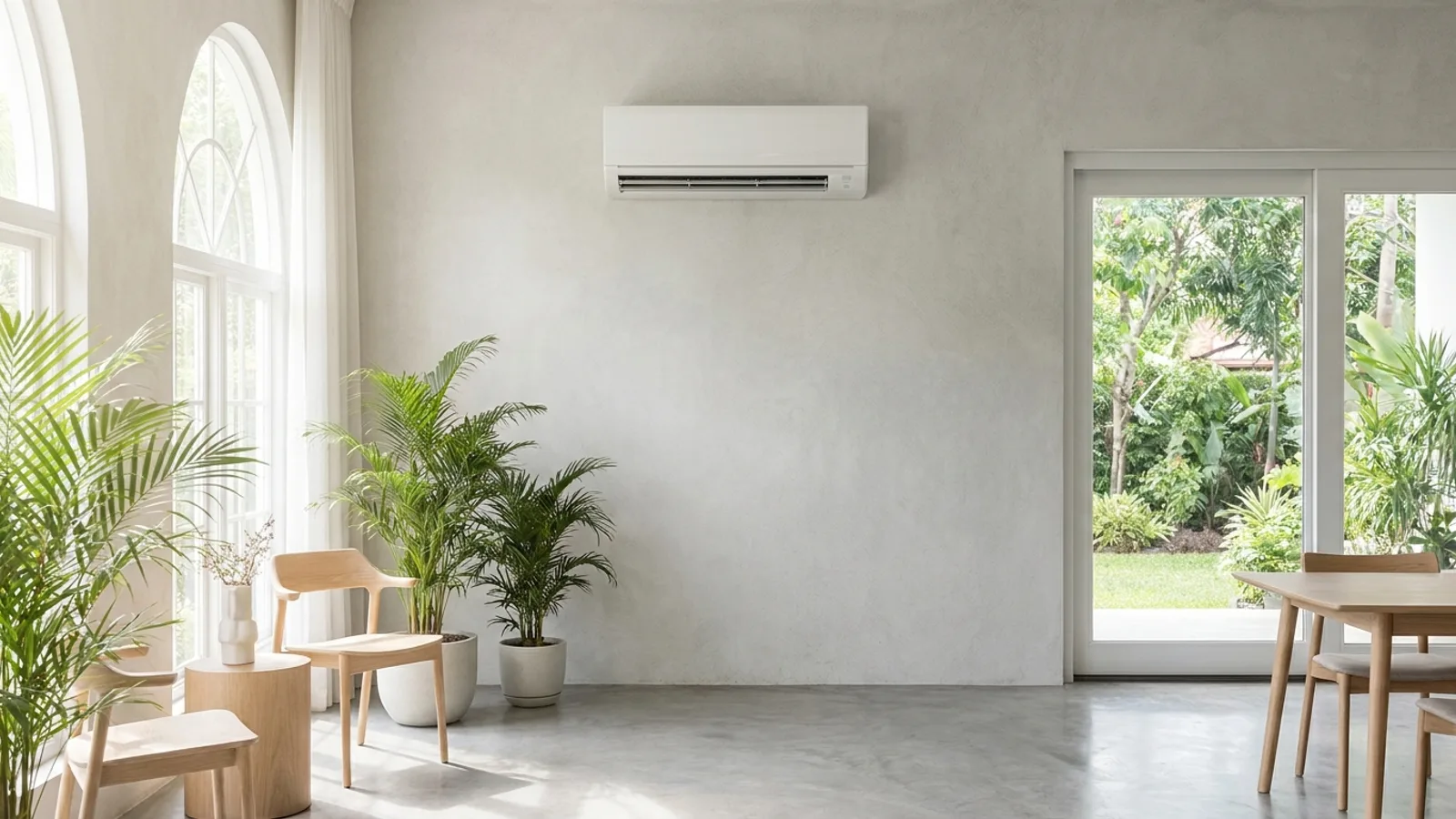 A wall-mounted indoor mini-split head above a doorway in a Florida room
