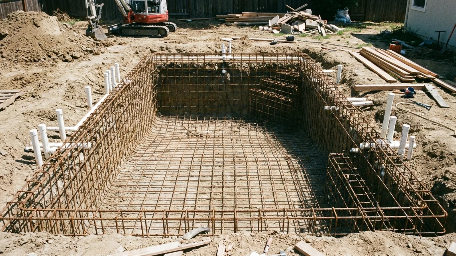 An in-ground swimming pool in the back yard of a North Carolina home