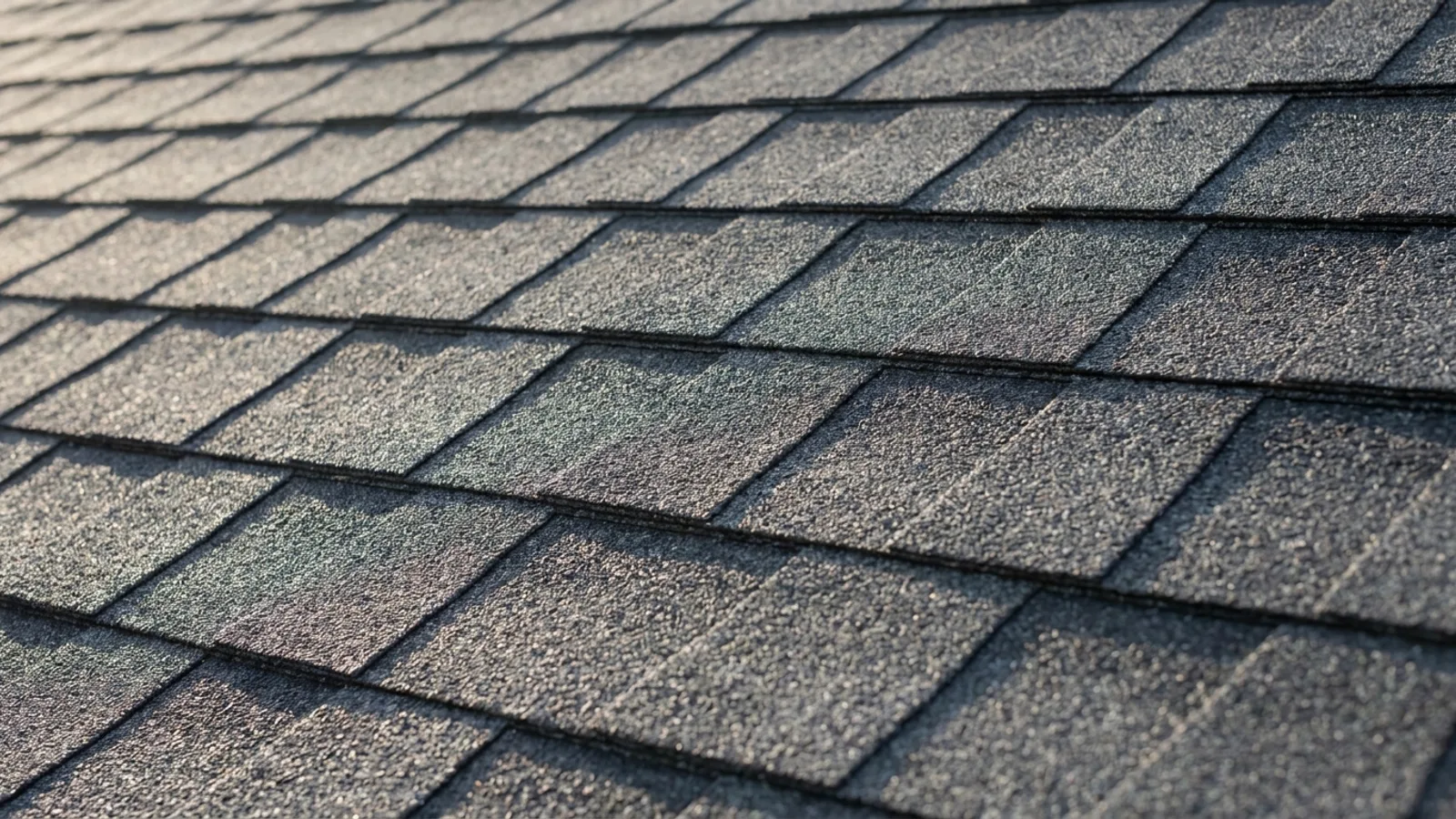 Close-up of architectural asphalt shingles installed on a residential roof