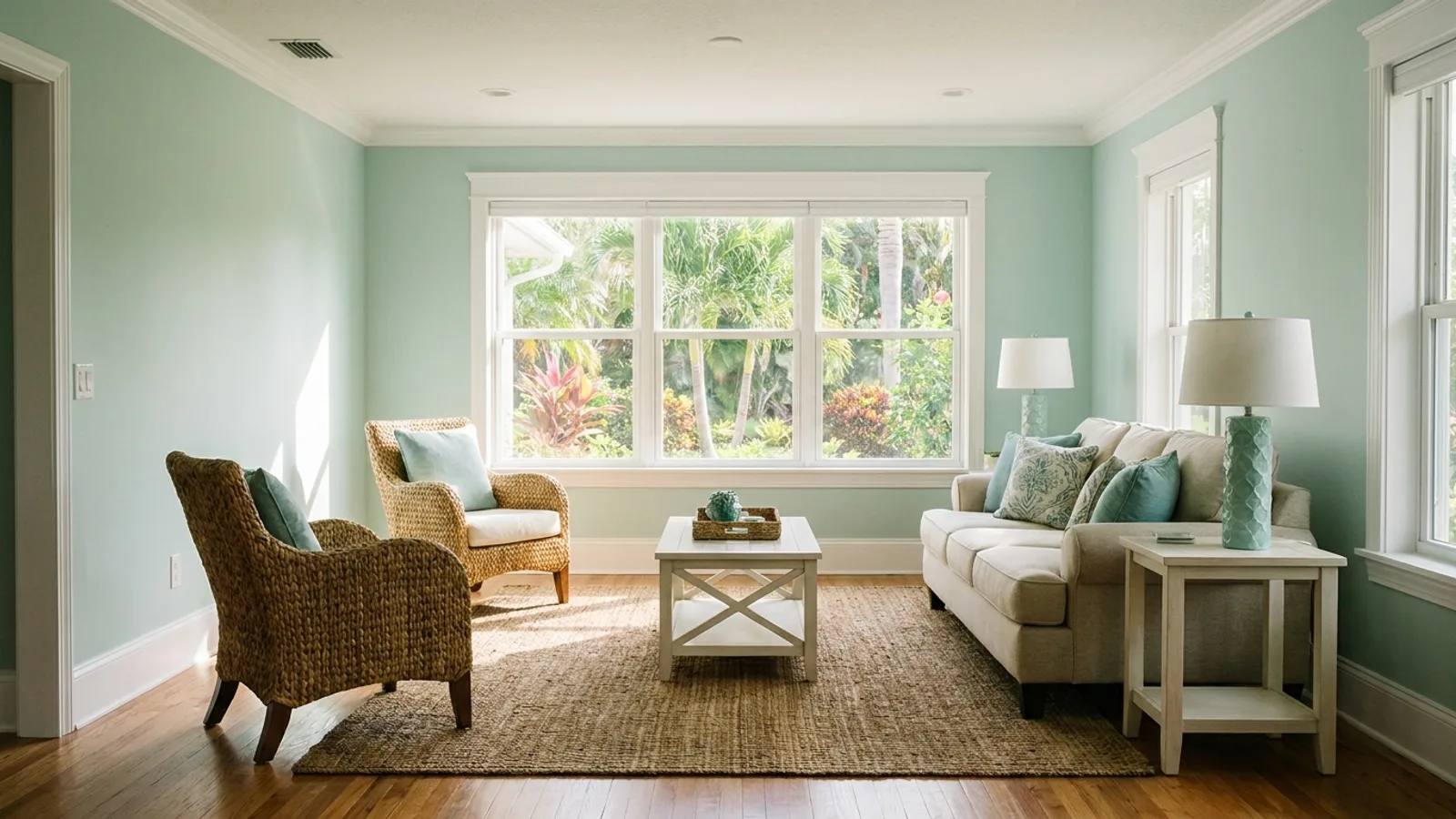A freshly painted interior room with new trim and updated finishes in a Florida home