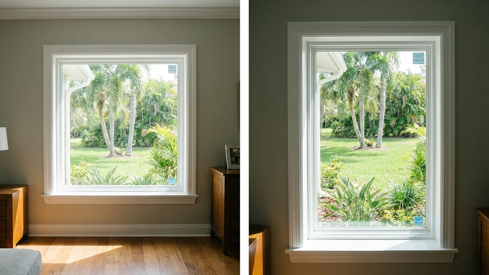 A newly installed replacement window with clean interior trim in a Florida home